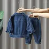 Ensembles de vêtements pour bébés garçons, vêtements décontractés pour enfants, costume de sport pour enfants, manches longues, manteau en jean rayé, 2 pièces