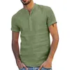 T-shirt da uomo Camicia a maniche corte Elegante bottone con colletto alla coreana per abbigliamento casual da lavoro Maniche tinta unita Vestibilità ampia Mid