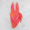 Kvinnors badkläder snörning som kastar en bit baddräkt med strandkjol Vanlig fast färg strandkläder 2024 baddräkter