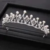 Tiaras Trendy Silver Color Crystal Pearl Tiara Princess Headpiece Crown Party Birthday Gift Bridal Headdress Wedding Hair Accessories Y240319