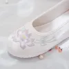 Laarzen VeoWalk 3 cm verborgen wiggen vrouwen comfort katoen hanfu schoenen enkelband dames kostuumplatforms Chinese borduurschoenen wit