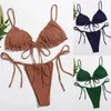 Modieuze dames zomer bikini set met effen kleur bandage elastisch badpak 2024 nieuwe badmode mini string bikini dames badpak 240319