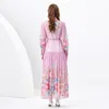 Womens chiffon bloemen maxi-jurk opstaande kraag lange bloemenprint vest shirts jurken ontwerper dames vintage lantaarn mouw casual strand feest gewaden kleding