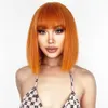 Sentetik peruklar cosplay perukları Patlama ile kısa düz turuncu peruk sentetik fiber peruk Afrikalı Amerikalı Beyaz Kadın Cosplay/Party/Daily Wig 240328 240327