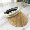 Ball Caps 202405-shi Ins Summer Handmade Raffia Without Tweed Pearl Ribbon Lady Baseball Hat Women Leisure Visors Cap