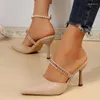 Dress Shoes Women's Slippers 2024 Summer Fashion Crystal High Heels Sexy Thin Party For Women Closed Toe Heel Sandals