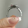 Chinese Style Divine Dragon Swings Its Tail Ring for Wedding, Unisex Rhodium Plated Silver Band Ring