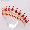 Tiaras 럭셔리 레드 라인 스톤 크리스탈 웨딩 크라운 헤어 액세서리 신부 Tiaras Queen Diadem Pageant Bridal Hair Jewelry 액세서리 Y240319