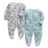 Född Baby Boys Girls Sleepers Pyjamas Babies Jumpsuits 2 PCSlot Spädbarn Långärmning 0 3 6 9 12 Månadskläder 240313