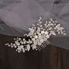 Tiaras silver färg blomma pärla strass hår kam huvudband bröllop hår tillbehör för kvinnor brud tiara pannband hår smycken y240319