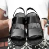 Sandaler Summer Leather Men Sandaler Light Soft Beach Seaside Man Sandal Solid Black Rivet Sandaler Big Size 48 49 50 51 52