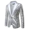 Erkekler Moda Erkekler Lüks Sequin Suit Ceket Yeşil / Gümüş Bar KTV Sahne Elbise Erkek Blazer Palto Parıltılı Emelli