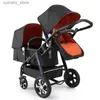 عربات# 2024 جديدة Twin Strollerbaby Strollerfolding Stroller Twins Baby Carriagedouble Seat Stroller Travel Pushscape High Landscape L240319