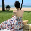 Casual Kleider Frauen Mode Elegante Blumen Urlaub Abend Party Slip Langes Kleid 2024 Französisch Böhmischen Sommer Backless Fee Sommerkleid