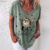 Dames T-shirt Mode Vrouw Blouses 2022 T-shirt Dames 3d Kattenprint Zwart Kaii V-hals T-shirt Vrouwelijke Kleding Oversized Zomer Tops TeesC24319