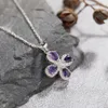 Silver Sterling Four Leaf Clover Necklace Inset Natural Garnet Topaz Diopside Gem High Grade Pendant Wholesale