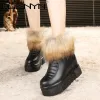 Boots Fashion Womens Height Increasing Ankle Boots Platform Warm Winter Shoes Wedge Hidden High Heel Black Side Zipper Riding Boots