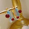 Designer Babay-bleu médiéval émail boucle d'oreille rétro à la mode automne rouge gemme élégant tendre femmes vintage eardrop 240311