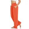 Calças ativas femininas soltas yoga com bolsos cintura alta perna larga confortável casual lounge sweatpants para dança academia