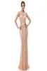 100 Real Image 2019 Champagne Short ärmar sjöjungfruklänningar med paljetter Highneck Tulle Hollow Evening Party Gowns 54013017046