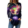 Kvinnors T-skjortor Tee For Woman Fall Winter Casual Long Sleeve Fashion Top Printed Pullover Carnival Mask Print T-shirt Crop