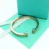 AA Designer Charm Bangle Bracelet TifanT Love Coarse Double T-shaped Open Bracelet Electroplated Fashion Female Ornament Ins Style Bracelet YA1L