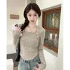 Women's T Shirts Design Sense Niche Sweet Spice Girl Square Collar Long Sleeve Sweater Top Women Slim Base Shirt Spring Autumn