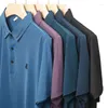 Polos pour hommes T-shirt d'été de couleur unie mince en soie glacée à manches courtes Polo ample col décontracté haut