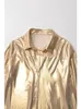 Kvinnors blusar yenkye våren 2024 Kvinnor Fashion Shinning Metallic Color Casual Blus Office Ladies Business Shirt Chic Chemise Blusa