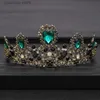 Tiaras Vintage Hochzeit Krone Haarschmuck Grün Strass Kristall Krone Stirnband Königin Kopfschmuck Brautkrone Haarschmuck Y240319