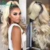 Синтетические парики Синтетические парики Ombre Blonde 613 Hd Кружевной фронтальный парик 13x6 Бразильский парик с объемной волной кружева спереди Человеческие волосы Предварительно выщипанный полный парик шнурка для чернокожих женщин 240327