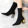 Boots Autumn winter elastic fabric ankle boots women's shoes pointed thick heel stretch boots knitted stockings sizes 3443
