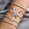 Pulseira boêmia mais vendida, pulseira simples com abertura de borboleta e cristal de diamante, conjunto de 5 peças, pulseira feminina
