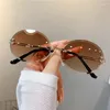 Lunettes de soleil mode rétro ovale sans bords pour femmes, Vintage dégradé multicolore, lunettes de soleil de luxe pour voyage en plein air