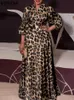 Vestido bohemio de talla grande 5XL VONDA, vestido elegante con estampado de leopardo para mujer, vestido largo holgado con manga acampanada y cuello en V, vestido informal de fiesta 240313