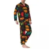 Men's Sleepwear Halloween Print Spring Bats And Ghost Casual Oversized Pajama Sets Men Long-Sleeve Lovely Bedroom Design Nightwear