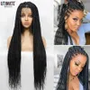 Perucas sintéticas Africano Americano Perucas de trança sintética com cabelo de bebê Full Lace Frontal 36 polegadas Black Knotless Box Tranças Peruca para mulheres negras 240328 240327