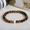 Strand Natural Black Lava Tiger Eye Bead Armband High Quality Stone Round Pärlor Handgjorda Yoga Bangles Elastic Stretch Homme Jewelry