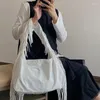 Totes Tassels Design Women Shoulder Bags Large Capacity Canvas Female Hobos Bag Big Lady Travel Messenger Handbag Black