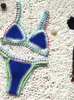 Crochet womens knitted swimsuit chloroprene rubber bikini beach suit Bohemian style swimsuit two-piece swimsuit 240319