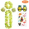 Décoration de fête 6pcs autocollants de tatouage d'yeux d'ananas et collier de guirlande de fleurs artificielles hawaïennes de couronne de Noël hawaïenne