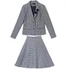 Work Dresses 2024 Trendy Women Wool Coat Skirt Fashion Plaid Short Blazer Suits Ladies Single Breasted Jacket 2 Pieces