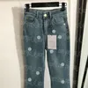 Luksusowe kobiety Flare Dżins Designer Pants Blue High Talle Casual Street Style Pants