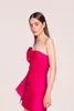 Elegante korte taft fuchsia avondjurken met strik schede geschulpte hals mini-lengte rits terug galajurken Robe de soiree formele feestjurk voor dames