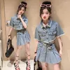 Clothing Sets Summer Kids Outfits 2024 Short Sleeve Denim Jacket Pleated Skirt Two Pieces Clothes 12 13 14 Years For Girls Casual Children