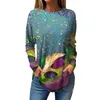 Kvinnors T-skjortor Tee For Woman Fall Winter Casual Long Sleeve Fashion Top Printed Pullover Carnival Mask Print T-shirt Crop