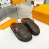 Designer Cosy Flat sandals Coco Brown Mule Clogs monogrammed Cacao Brown Mules Comfortable Gold Button Casual Shoes Stylish Warm plush sliders size 35-46