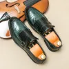 Shoes New Green Men Loafers Square Toe SlipOn Tassels Brown Crocodile Pattern Business Formal Shoes Size 3848