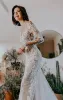 2024 Boho maniche lunghe sirena abiti da sposa backless abito da sposa in pizzo applique Sweep Train Custom Made Beach Garden Plus Size vestido de BC12016