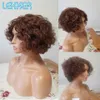 Perucas sintéticas Lekker colorido curto kinky encaracolado bob peruca de cabelo humano para mulheres naturais sem cola brasileiro remy cabelo ombre marrom fofo onda perucas 240328 240327